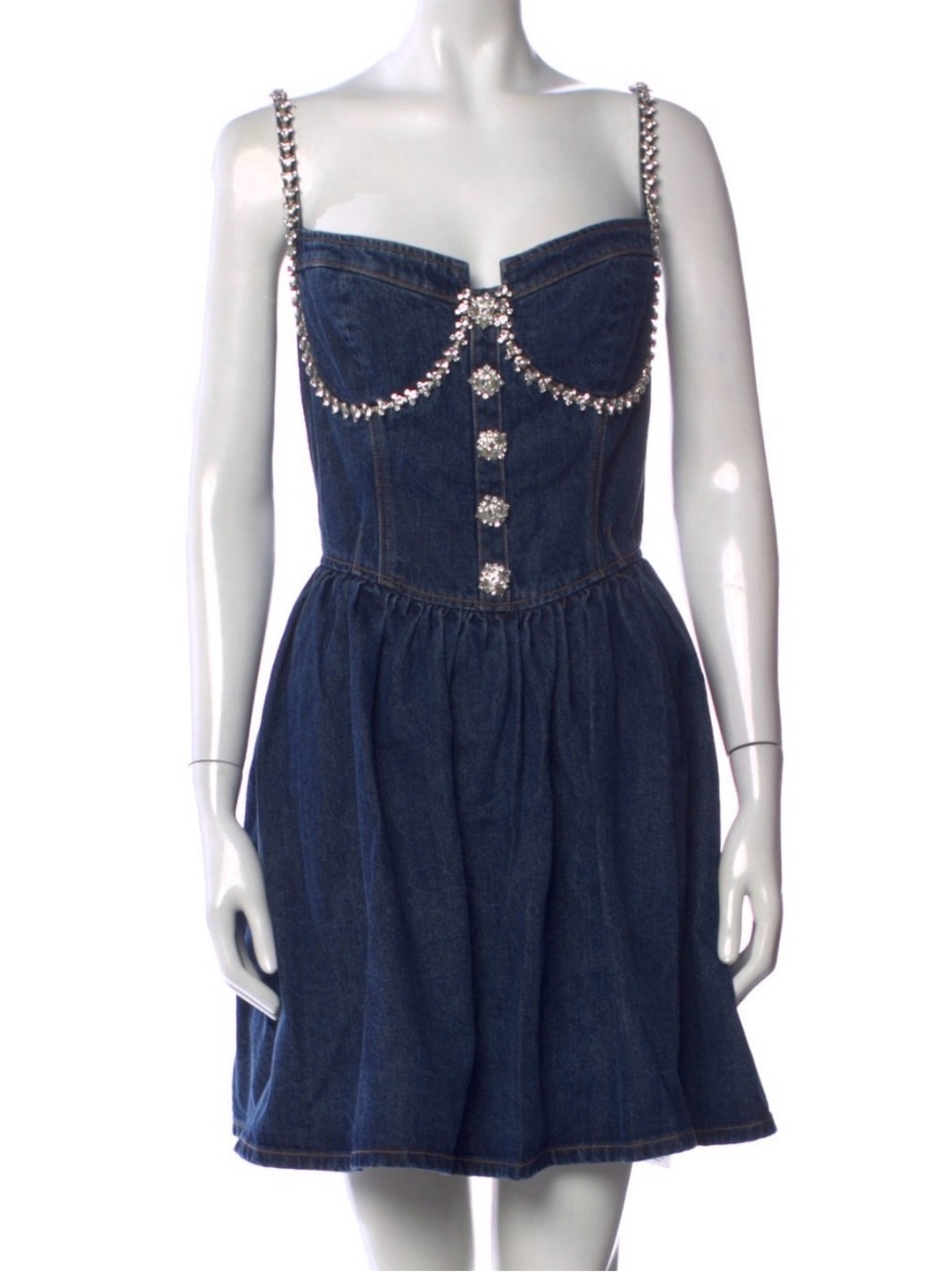 Self-Portrait Crystal Embellished Denim Corset Mini Dress BNWT